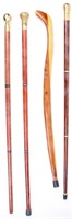 4 Vintage Wood Walking Sticks Canes