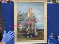 1956 signed painting (lady with pedestal)