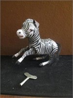 Vintage Tin Litho Wind Up Toy Zebra W/Key