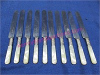 10 antque mother-of-pearl knives (sterling bands)