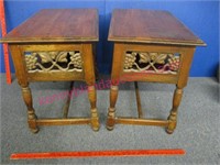 pair of jamestown lamp tables "feudal oak"