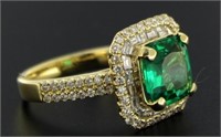 14kt Gold Cushion Cut 3.69 ct Emerald/Diamond Ring
