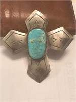 3" STERLING AND TURQ. NATIVE AMERICAN CROSS