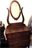 Antique Fumed Oak Dresser, Bevelled Glass Mirror