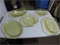 Green Depression Glass Serving Tray & Bowls