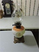 Antique Oil Lamp, Double Wick, Cast/Brass Base