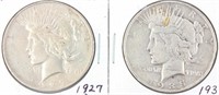 Coin 2 Peace Silver Dollars 1927-D & 1935-S