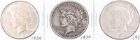 Coin 3 Peace Silver Dollars 1934, 34-D & 34-S
