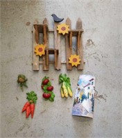 Sunflower Shelf & vegetable wall art & painted