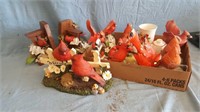 Large Group of  Cardinal Bird Figurines, Book Ends