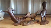 (3) Wooden Carved Roadrunners