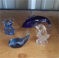 Whale, Dolphin & Mouse glass figurines