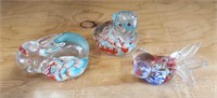 (3) Glass Animal Paper Weight Figurines-