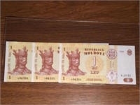 3 UNC Sequential Muldova Banknotes