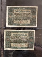 2- 1920 German Banknotes