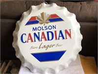 Vintage Molson Canadian Tin Bottle Cap Sign