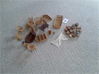 Wicker doll furniture or wood blocks Etc