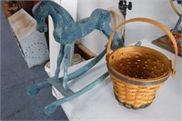 Longaberger Basket & Wooden Rocking Horse