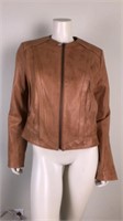 Tan leather jacket by Ashley B Bernado
