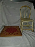 Vintage child's wooden chair and Chinese checker