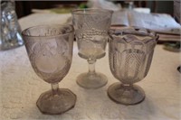 3 Pattern Glass Goblets