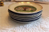7 Blue and White Historical China Plates