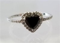 Heart Shape 1.00 Carat Onyx & Crystal Ring