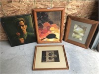 4 Framed Art paintings and one framed photograph