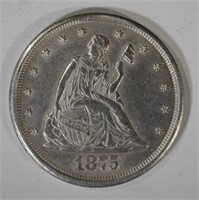 1875-CC TWENTY CENT PIECE, AU