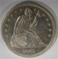 1847 SEATED DOLLAR, AU/BU