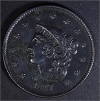 1837 LARGE CENT  AU+