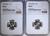 1965 & '66 ROOSEVELT DIME SMS NGC
