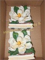 Pair of Decorative Bookends - Magnolias