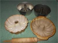 4 Tube cake pans with Rolling Pin