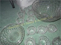Glass Punch Bowl, 2 cups, and Matching Small Bowl