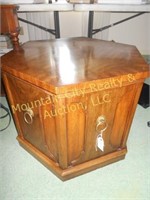 Pecan Finished Lamp Table with Covered Storage