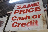 SAME PRICE CASH OR CREDIT SIGN