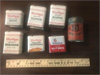 7 Vintage Tin Cans - Spices & Baking Powder