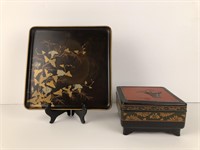 Wooden tray and a square box