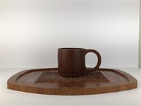 Large teak tray and mug