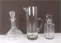 2 Crystal decanters one martini pitcher