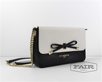 Cream and black leather handbag by Karl Lagerfeld