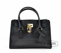 Black Leather Michael Kors Hamilton Handbag