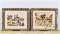 Pair of French street scene watercolors