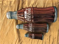 Lot of 3 coca cola bottle shape tin containers