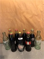 Lot of 9 coca cola classic bottles
