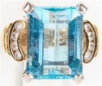 Jewelry 14kt Yellow Gold Aquamarine Diamond Ring
