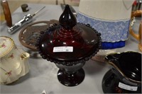 Ruby red covered candy dish