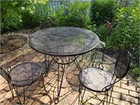 BLACK WROUGHT IRON PATIO TABLE AND CHAIRS