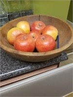 WOOD DOUGH BOWL 15 1/2"  WITH APPLES